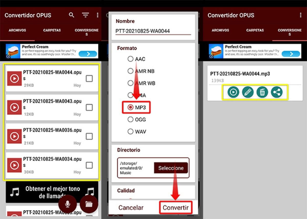 cambiar el formato de audio de WhatsApp a MP3 con Opus To Mp3 Converter
