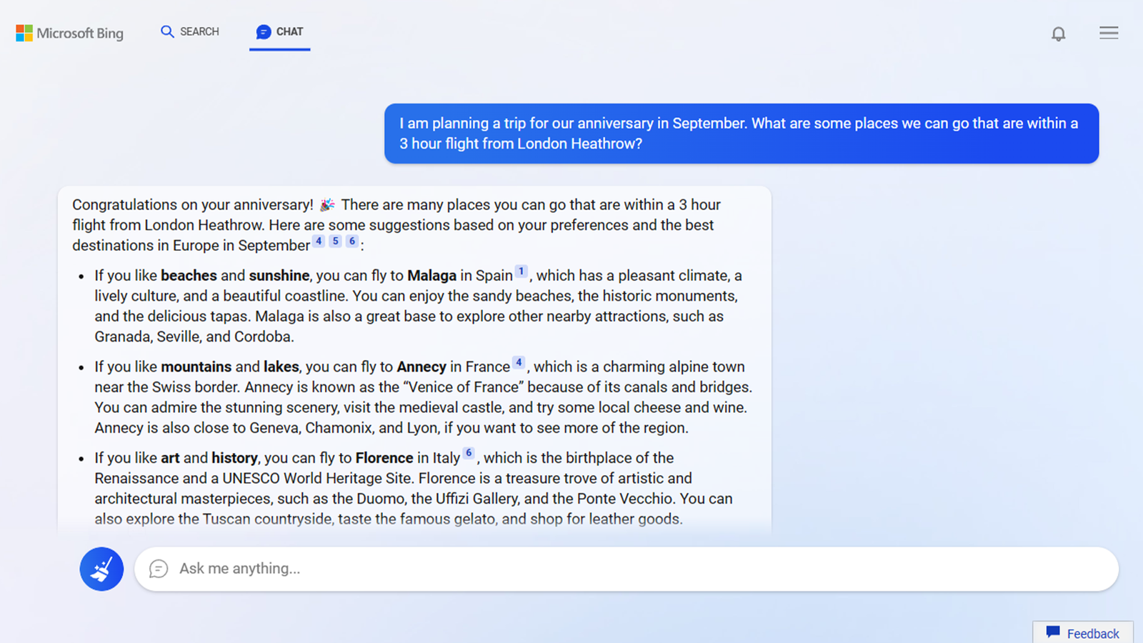 Ejemplo de ChatGPT en Bing