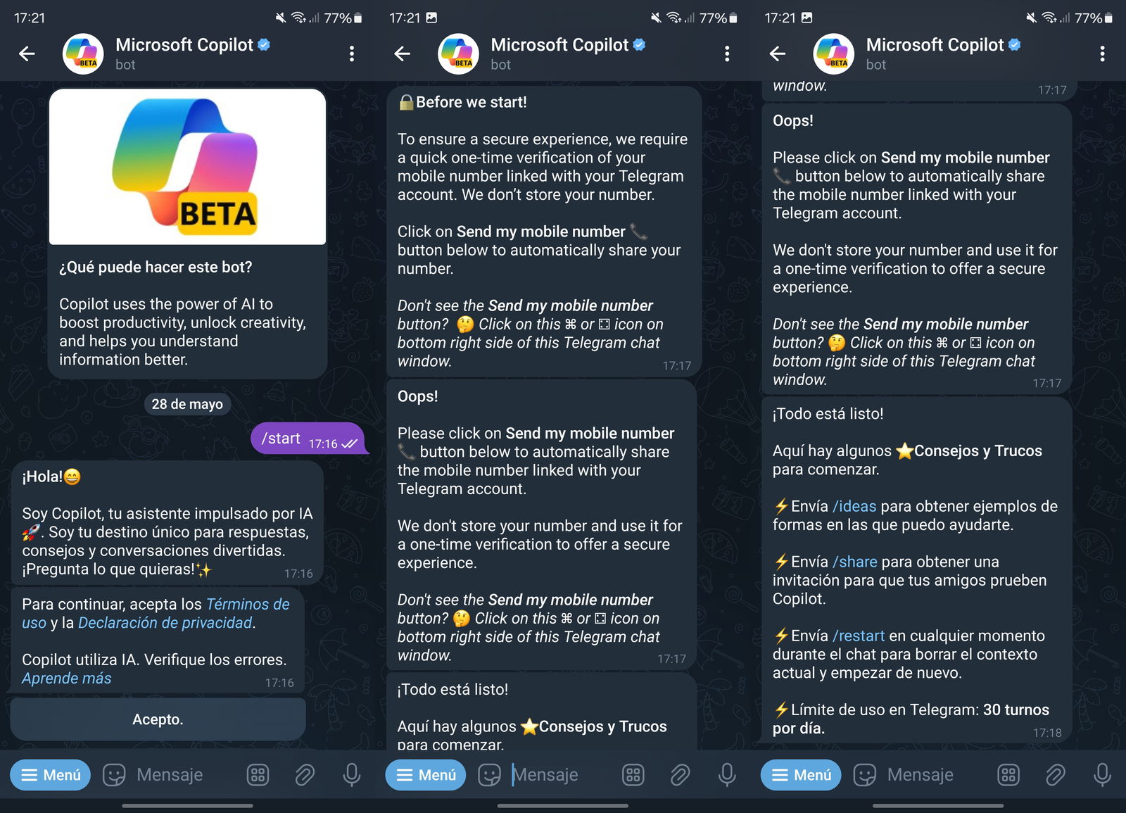 Microsoft Copilot llega a Telegram con su propio bot cómo se usa y qué puede hacer