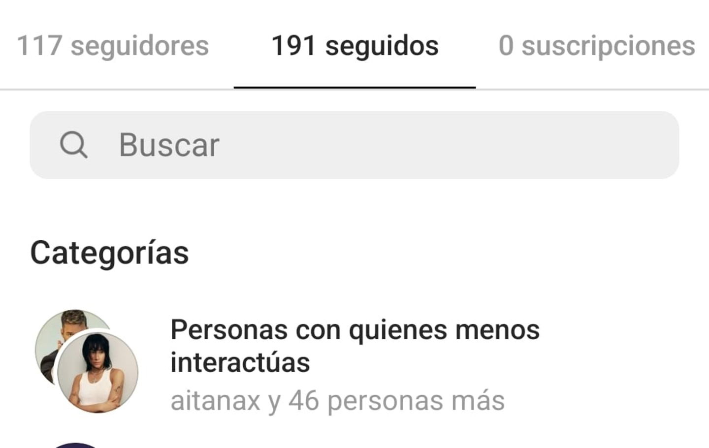 Categoría de personas con las que menos interactúas en Instagram